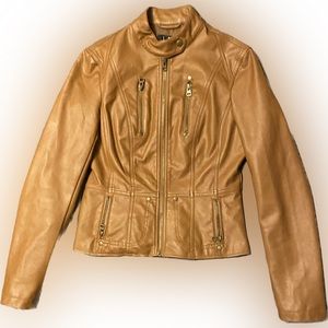 Lulus snap neck tan leather jacket